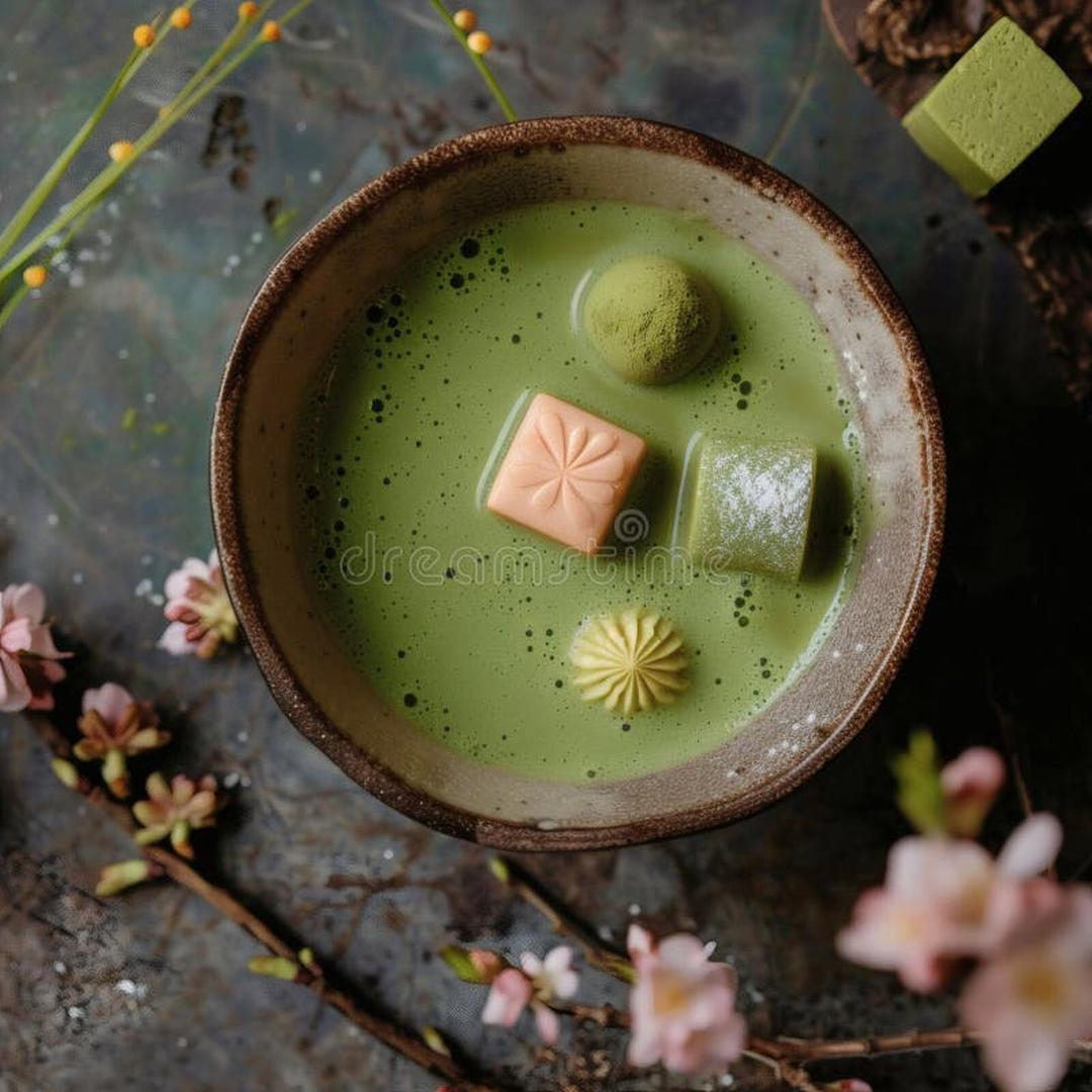 Thé matcha avec wagashi traditionnel