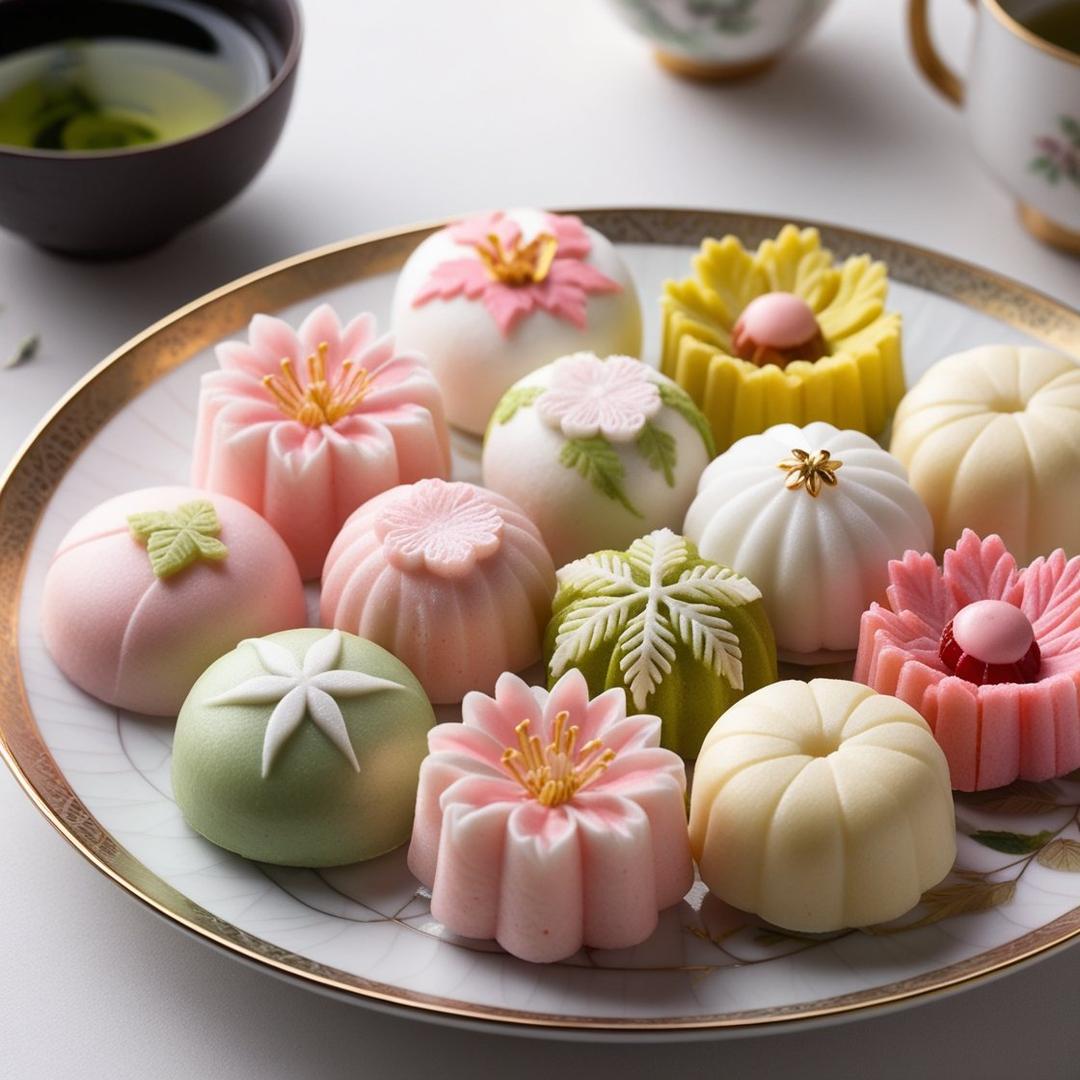 Wagashi nerikiri artisanal, photographie vue de dessus